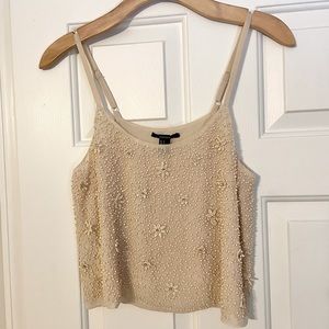 Forever 21 Cream Beaded Crop Top with flower decals Small NWOT